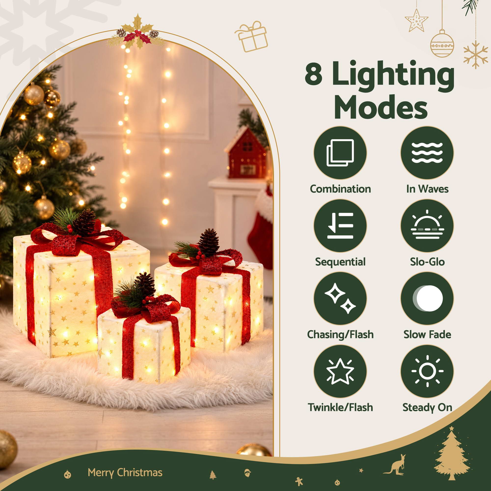 28CM Lighted Christmas Gift Box Set with 48 LED – 3 Pack