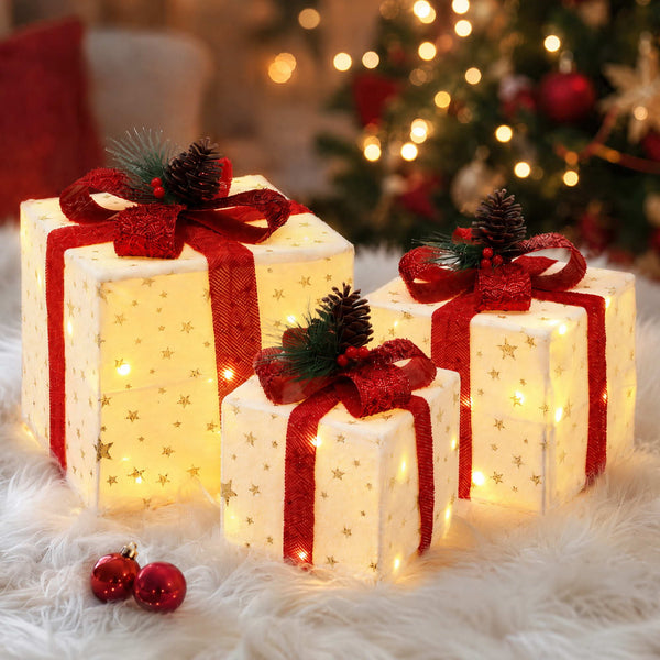 28CM Lighted Christmas Gift Box Set with 48 LED – 3 Pack