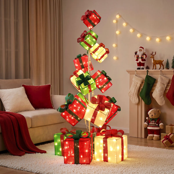 170CM Lighted Christmas Gift Box Tower with 350 LED