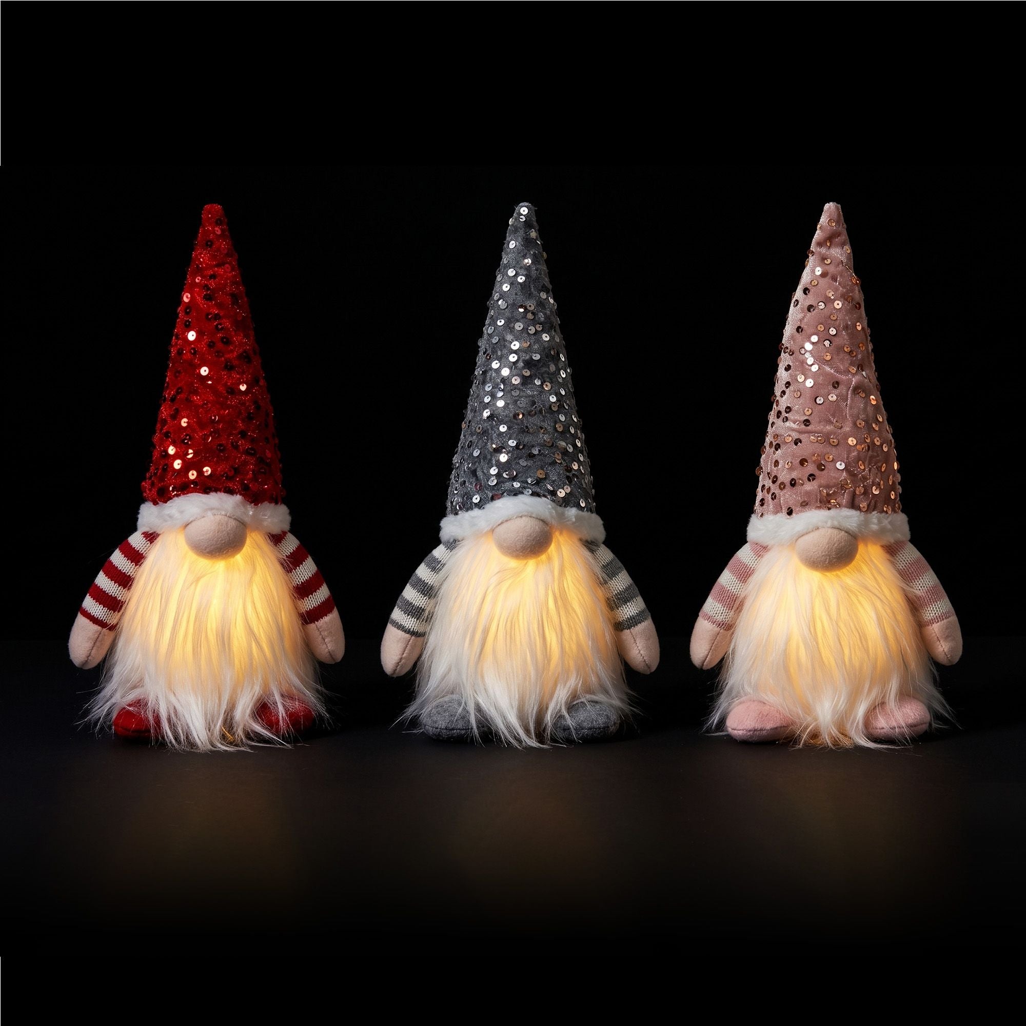 30CM Light-Up Christmas Gnomes 3 Pack with Warm White LED Lights