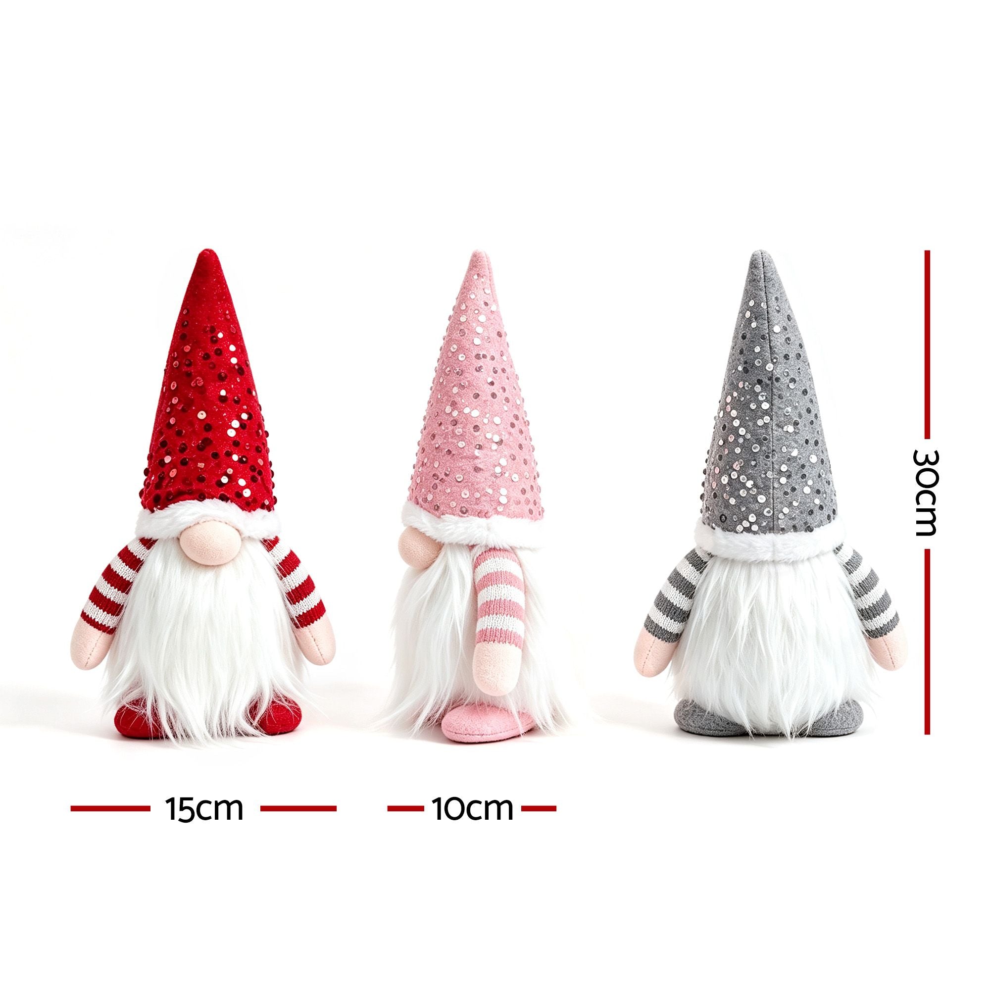 30CM Light-Up Christmas Gnomes 3 Pack with Warm White LED Lights