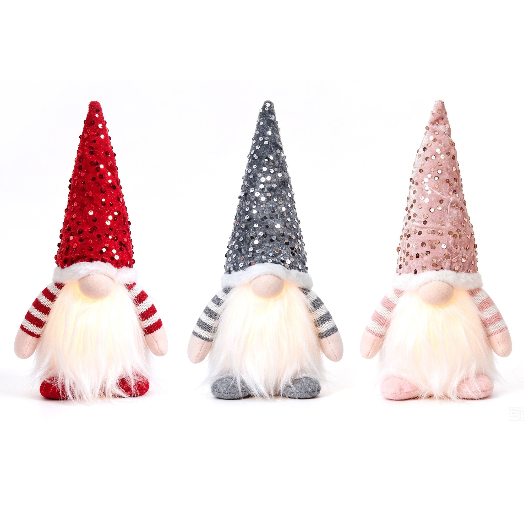 30CM Light-Up Christmas Gnomes 3 Pack with Warm White LED Lights