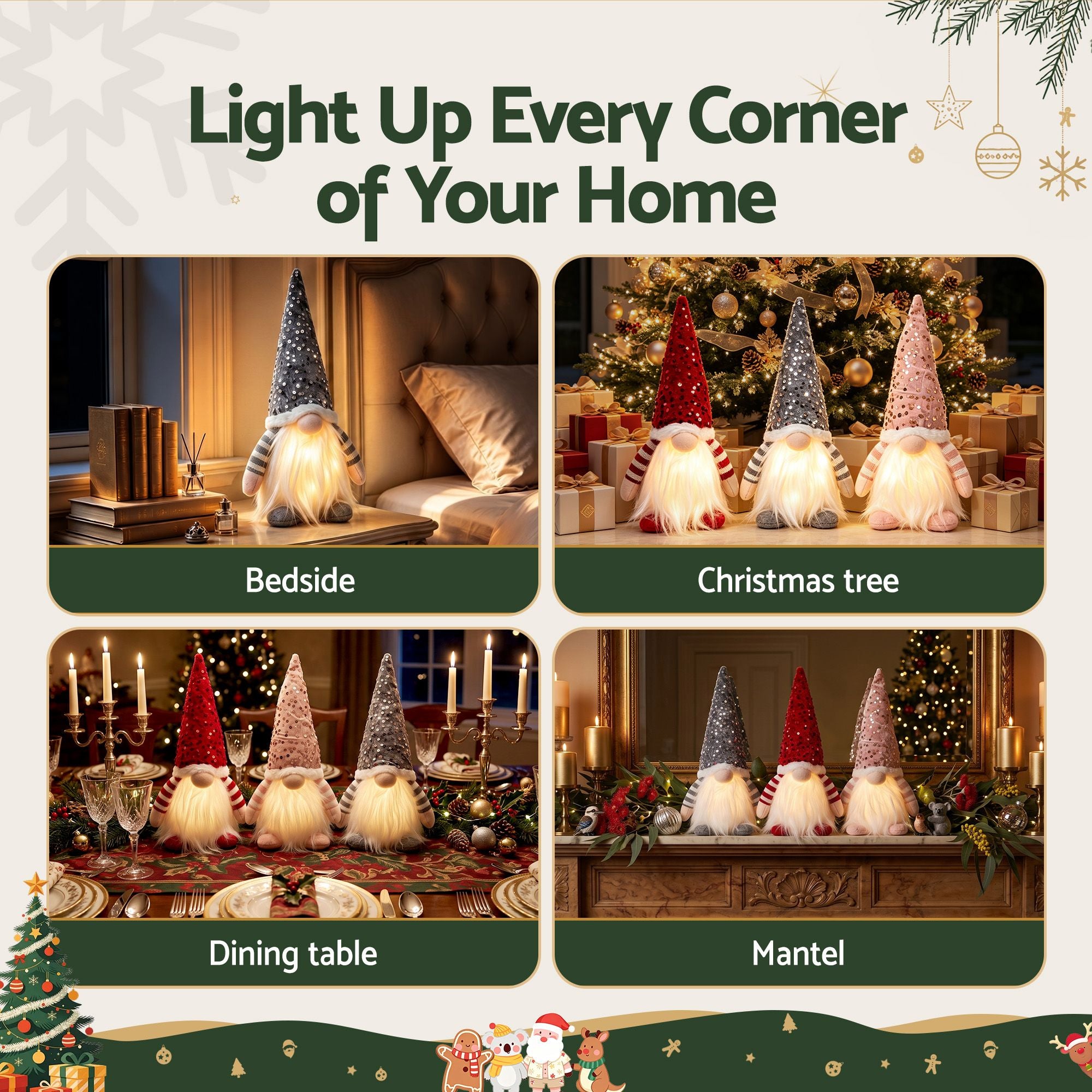 30CM Light-Up Christmas Gnomes 3 Pack with Warm White LED Lights