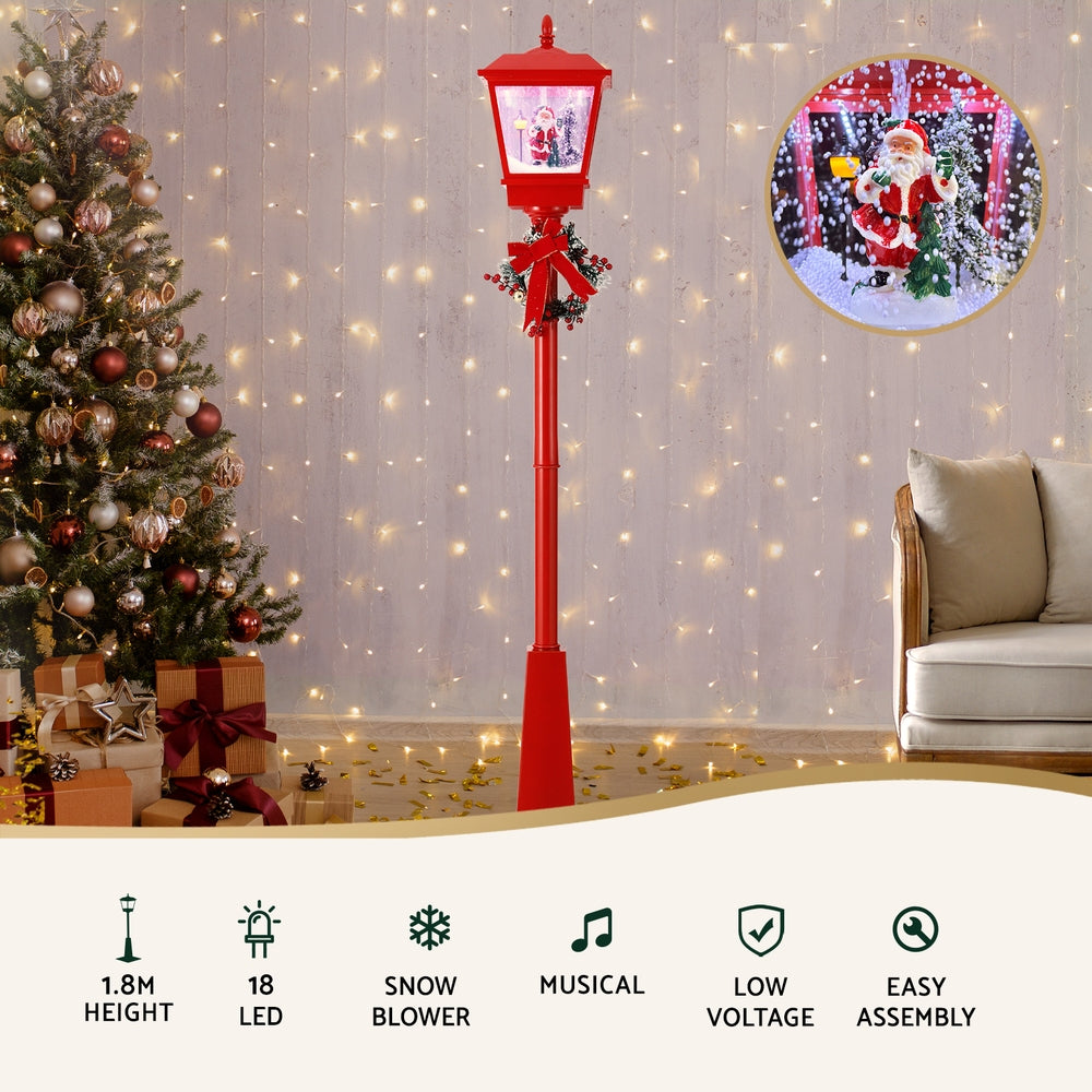 1.8M Christmas Lamp Post with Snowfall, Music & LED Lights