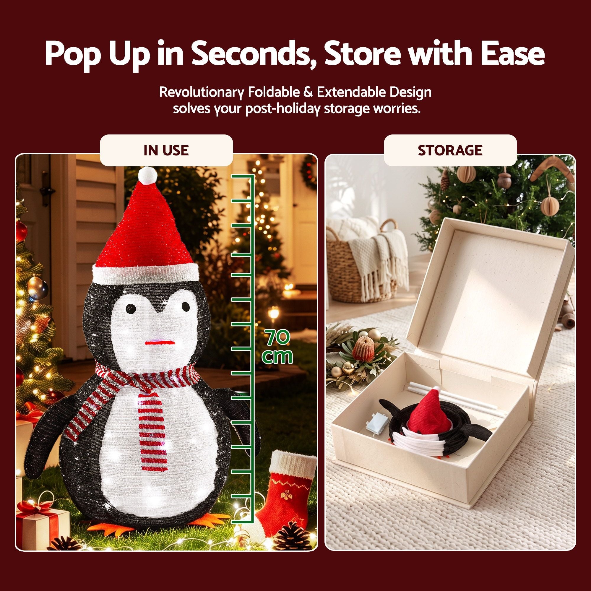 70CM Pop-Up Christmas Penguin Decoration with 45 LED