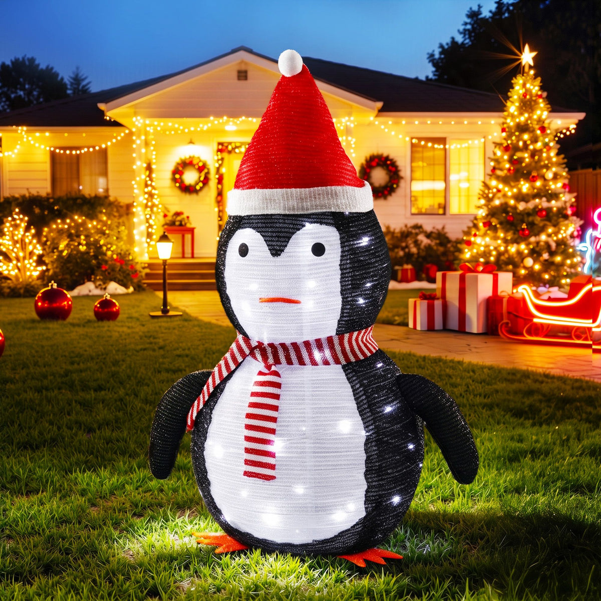 70CM Pop-Up Christmas Penguin Decoration with 45 LED