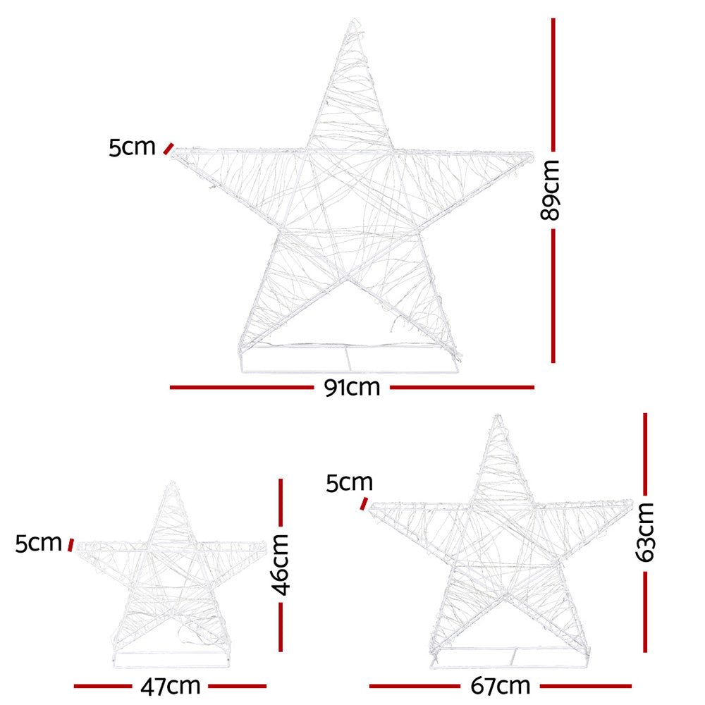 3-Piece Star Motif Light Set – Warm White LEDs 900 Lights