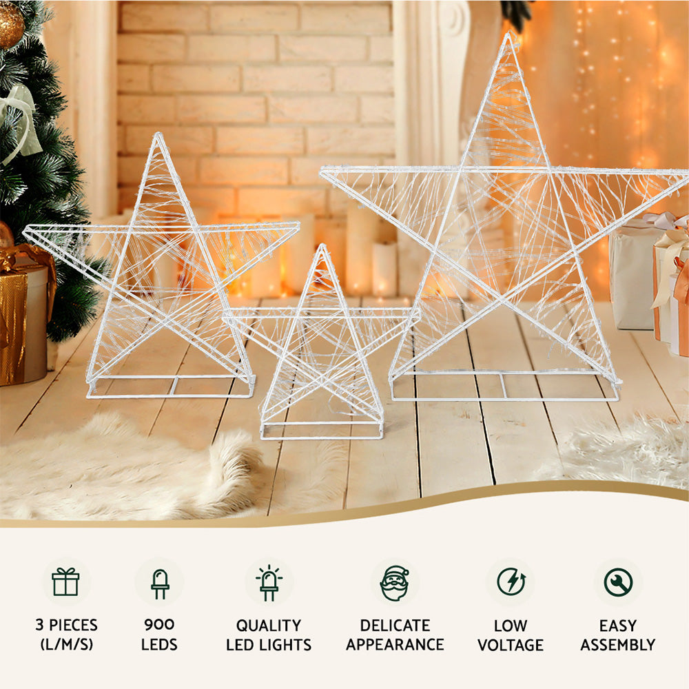 3-Piece Star Motif Light Set – Warm White LEDs 900 Lights