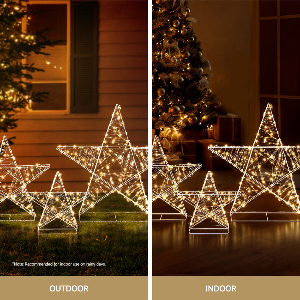 3-Piece Star Motif Light Set – Warm White LEDs 900 Lights