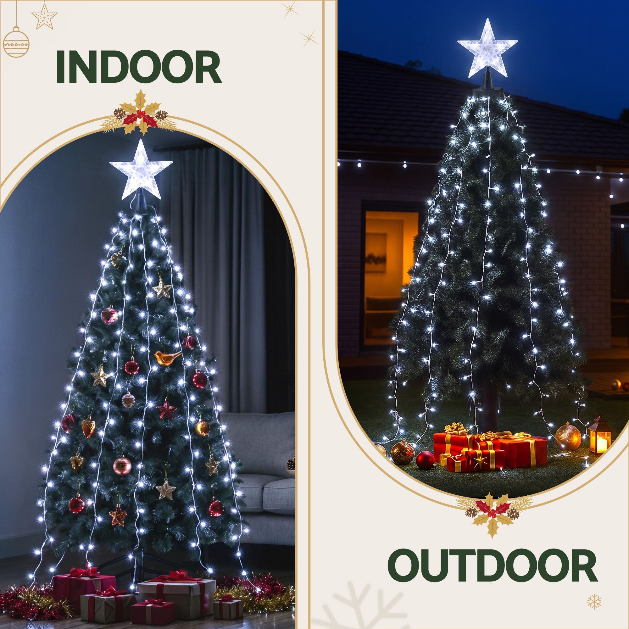 2.5M Christmas Waterfall Lights with Star Topper & 300 LED