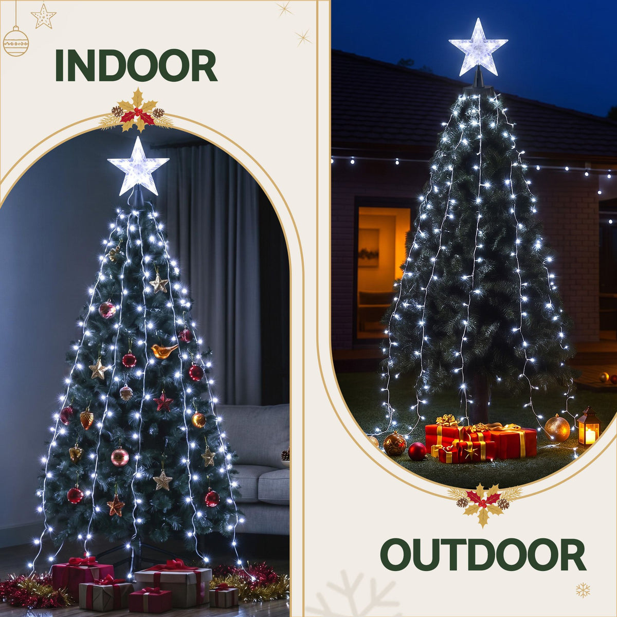 2.5M Christmas Waterfall Lights with Star Topper & 300 LED