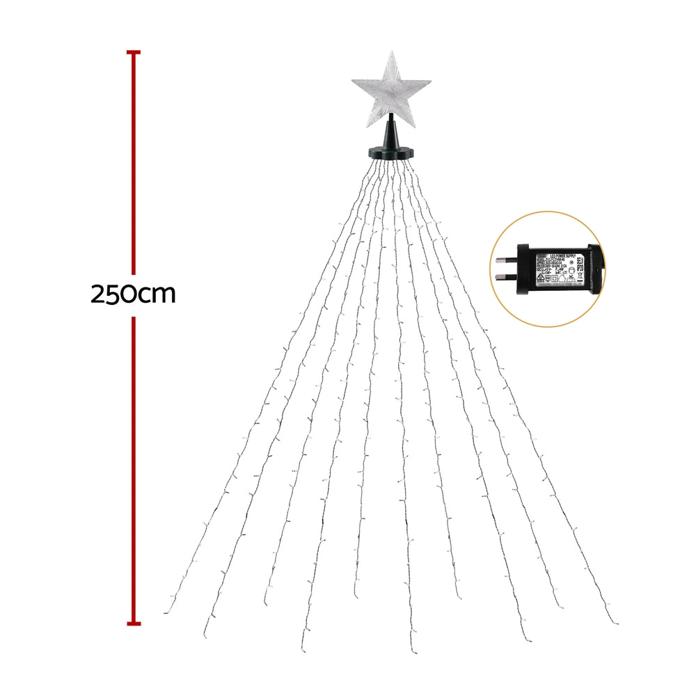 2.5M Christmas Waterfall Lights – 300 LED Multi Colour Star Topper