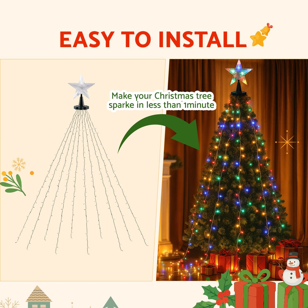 2.5M Christmas Waterfall Lights – 300 LED Multi Colour Star Topper