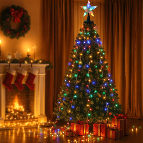 2.5M Multi-Coloured Christmas Waterfall Lights with Star Topper