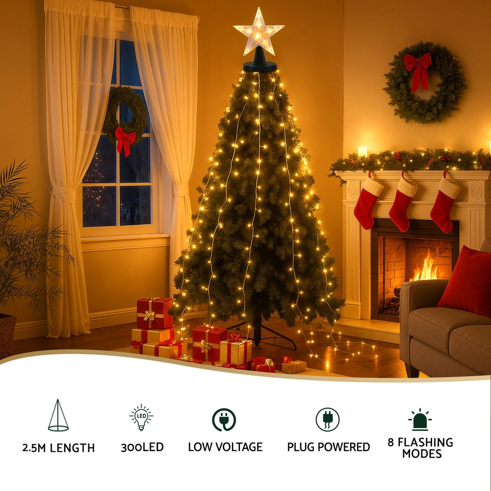 2.5M Christmas Waterfall String Lights with Star Topper