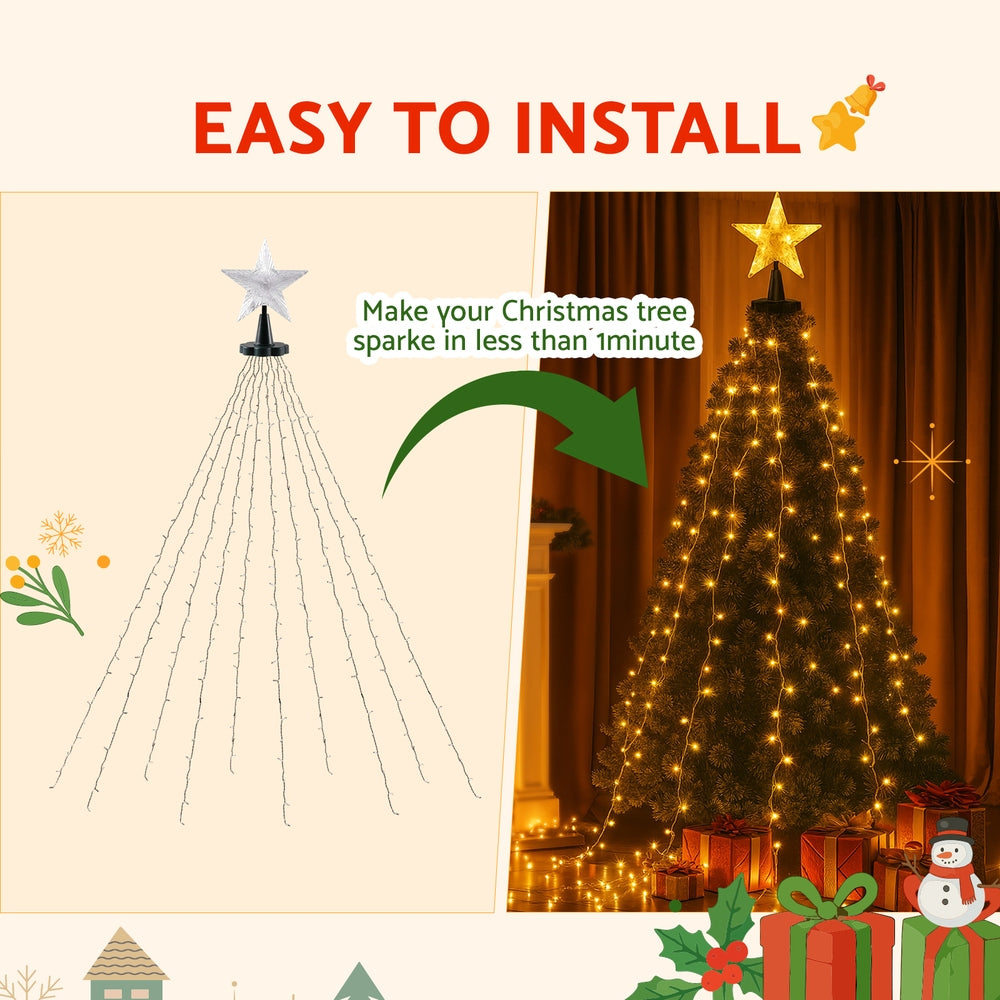 2.5M Christmas Waterfall String Lights with Star Topper