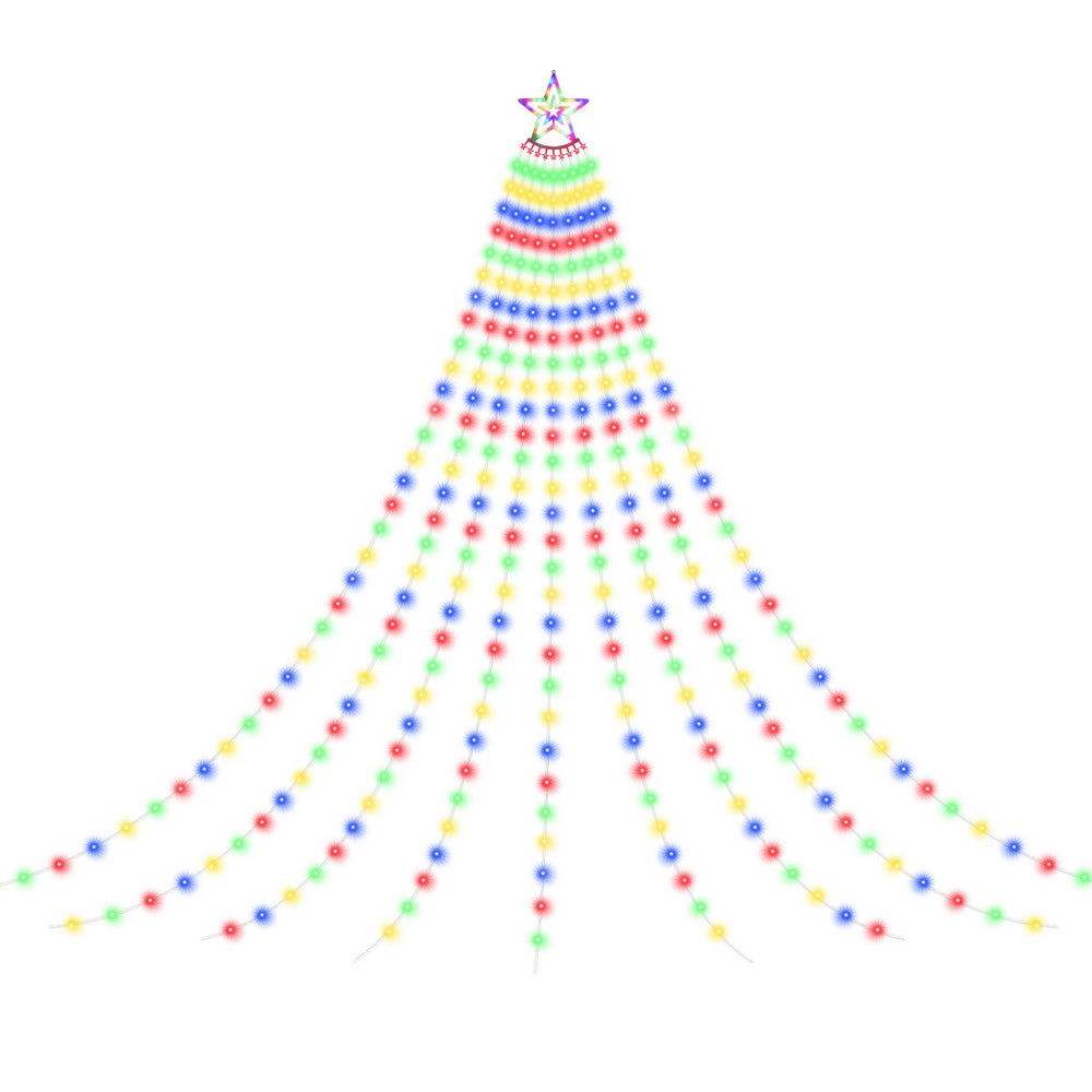 3.8M Christmas Waterfall Lights with Star Topper 340 Multi-Coloured LED