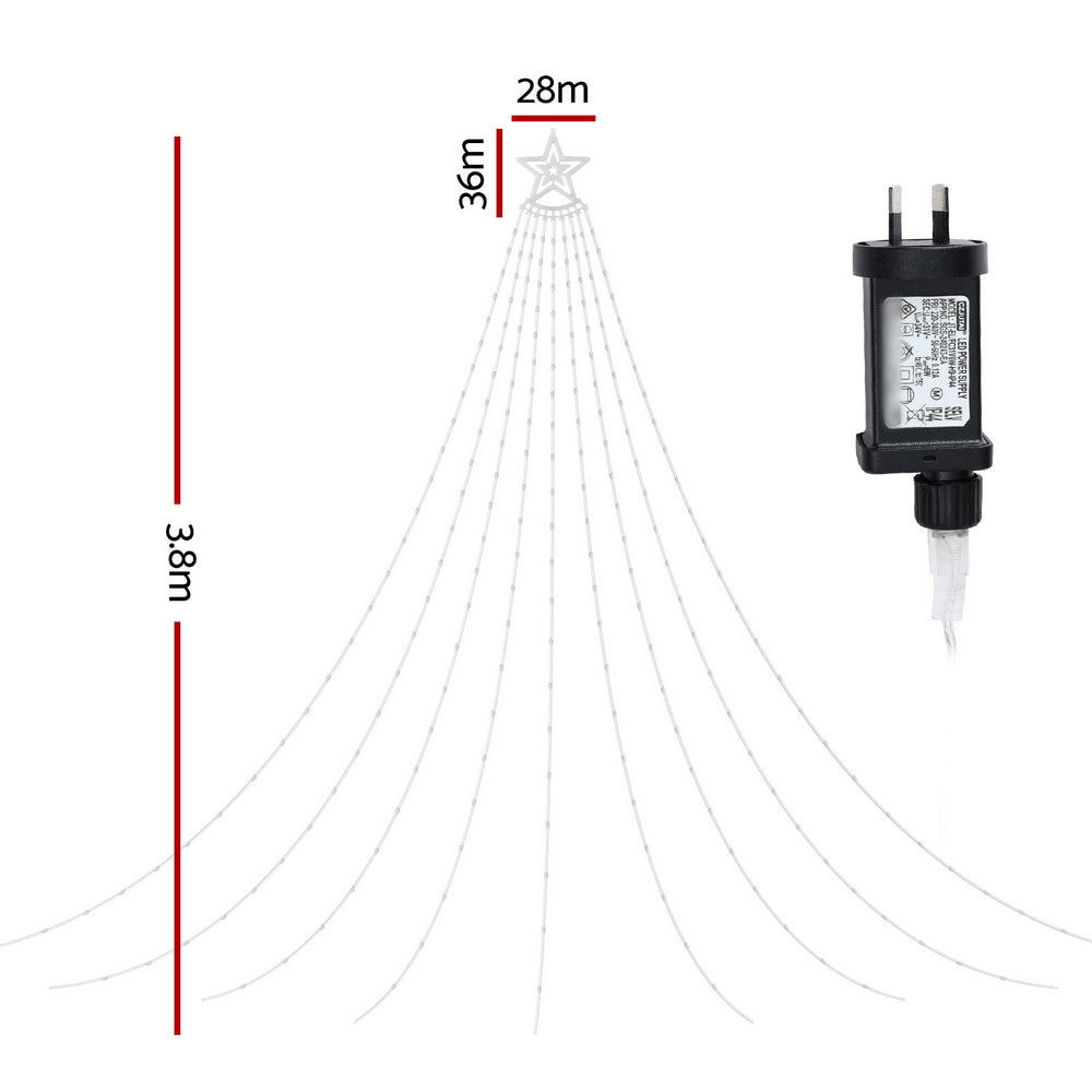 3.8M Christmas Waterfall Lights with Star Topper 340 Multi-Coloured LED