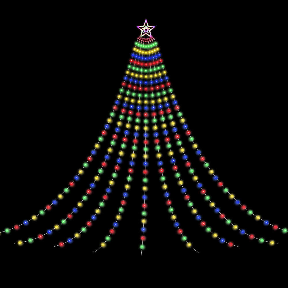 3.8M Christmas Waterfall Lights with Star Topper 340 Multi-Coloured LED