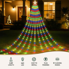 3.8M Christmas Waterfall Lights with Star Topper 340 Multi-Coloured LED