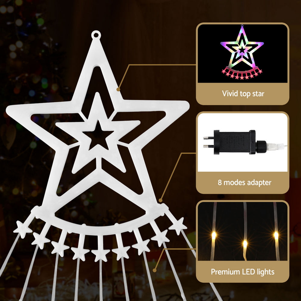 3.8M Christmas Waterfall Lights with Star Topper 340 Multi-Coloured LED