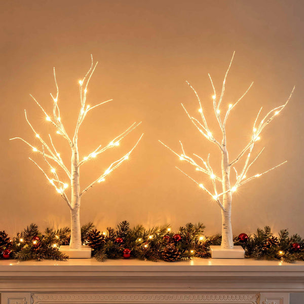 60CM Light-Up Branch Trees 2 Pack with 48 Warm White LED Lights