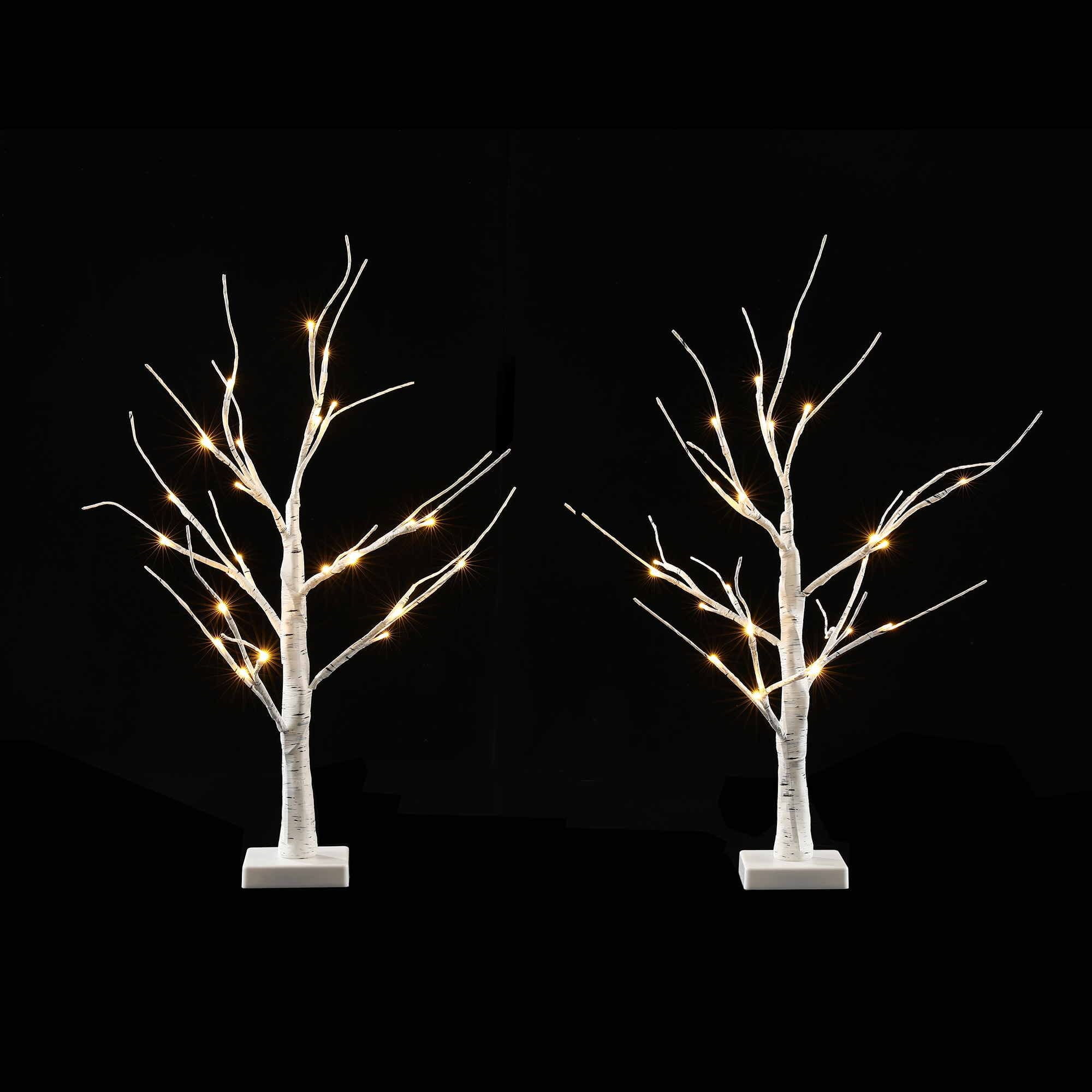 60CM Light-Up Branch Trees 2 Pack with 48 Warm White LED Lights