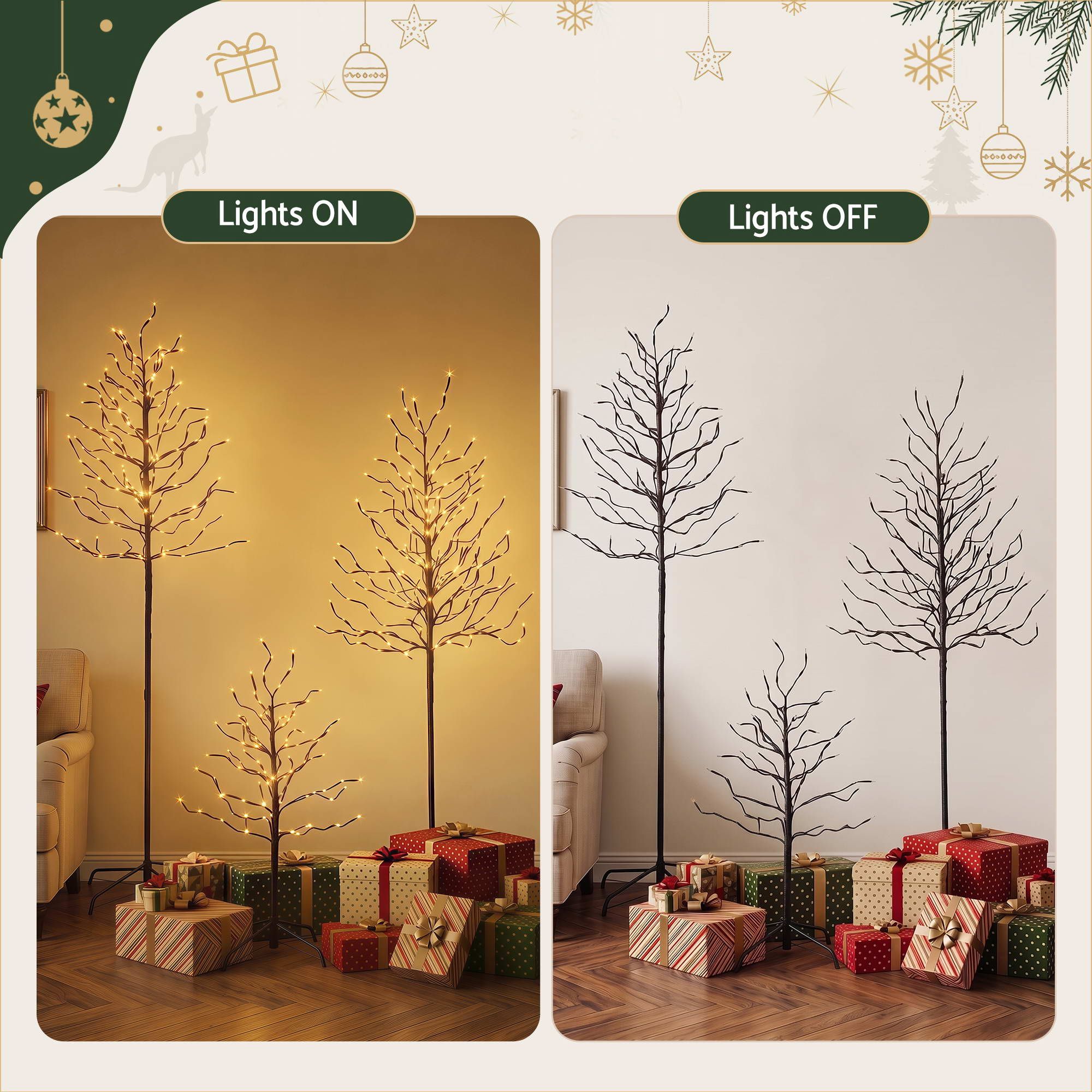LED Birch Christmas Tree Set - Warm White (3 Pack)