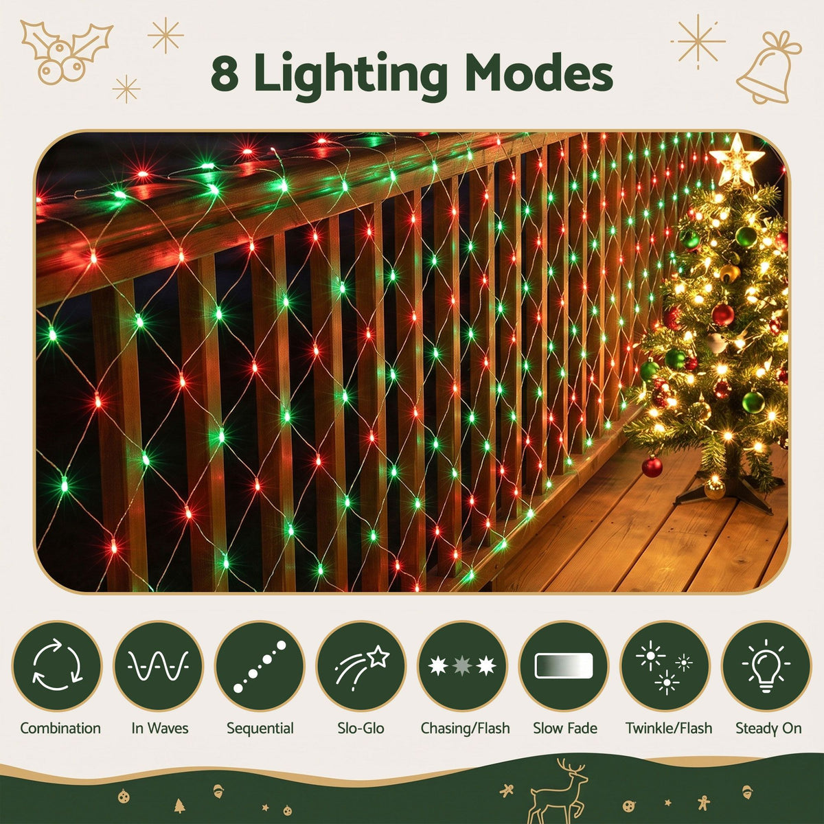 6M x 4M Christmas Net Lights with 1000 Red & Green LED Lights