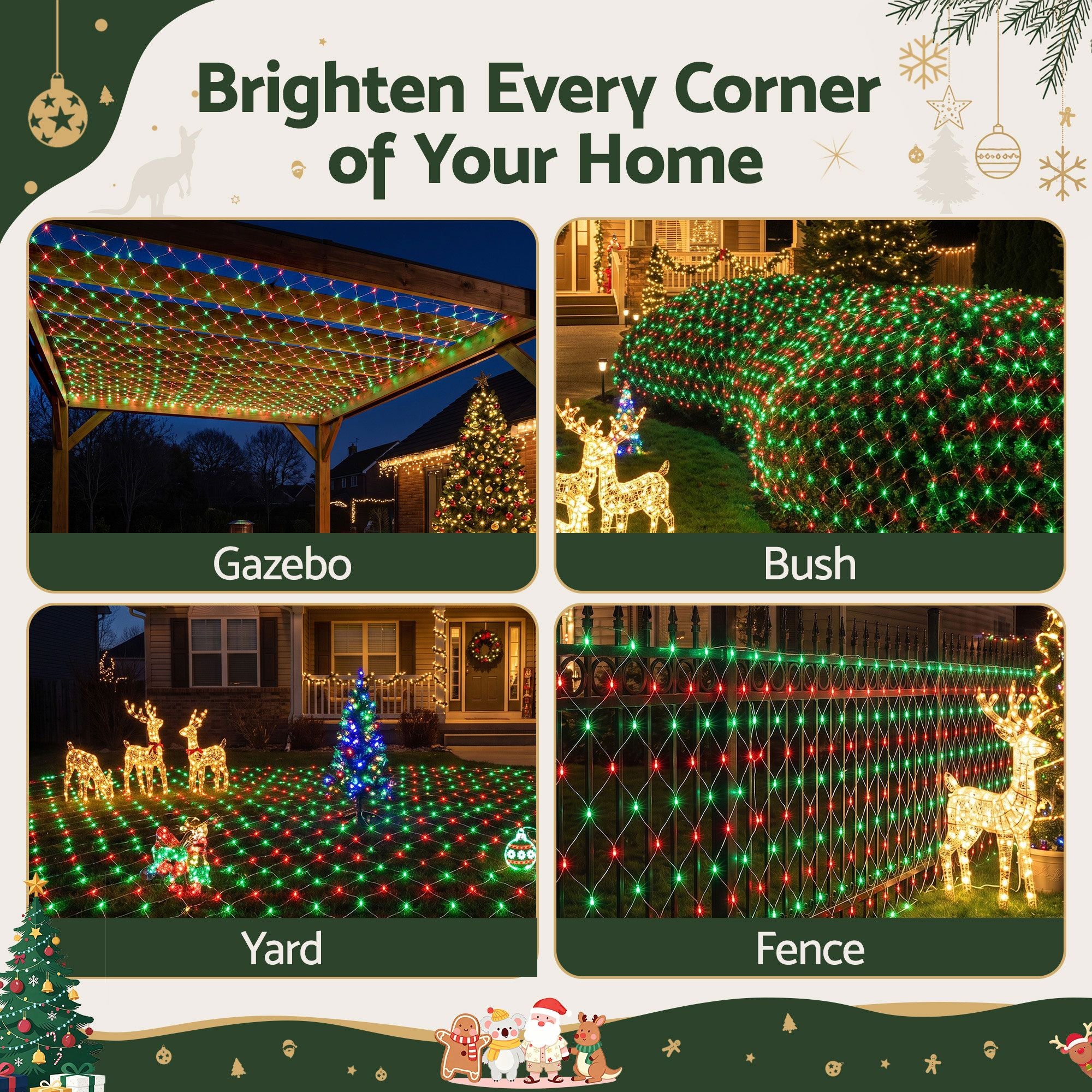 6M x 4M Christmas Net Lights with 1000 Red & Green LED Lights