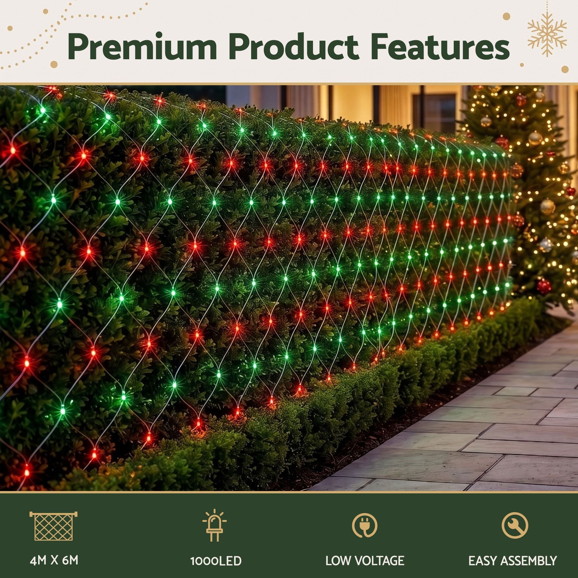 6M x 4M Christmas Net Lights with 1000 Red & Green LED Lights
