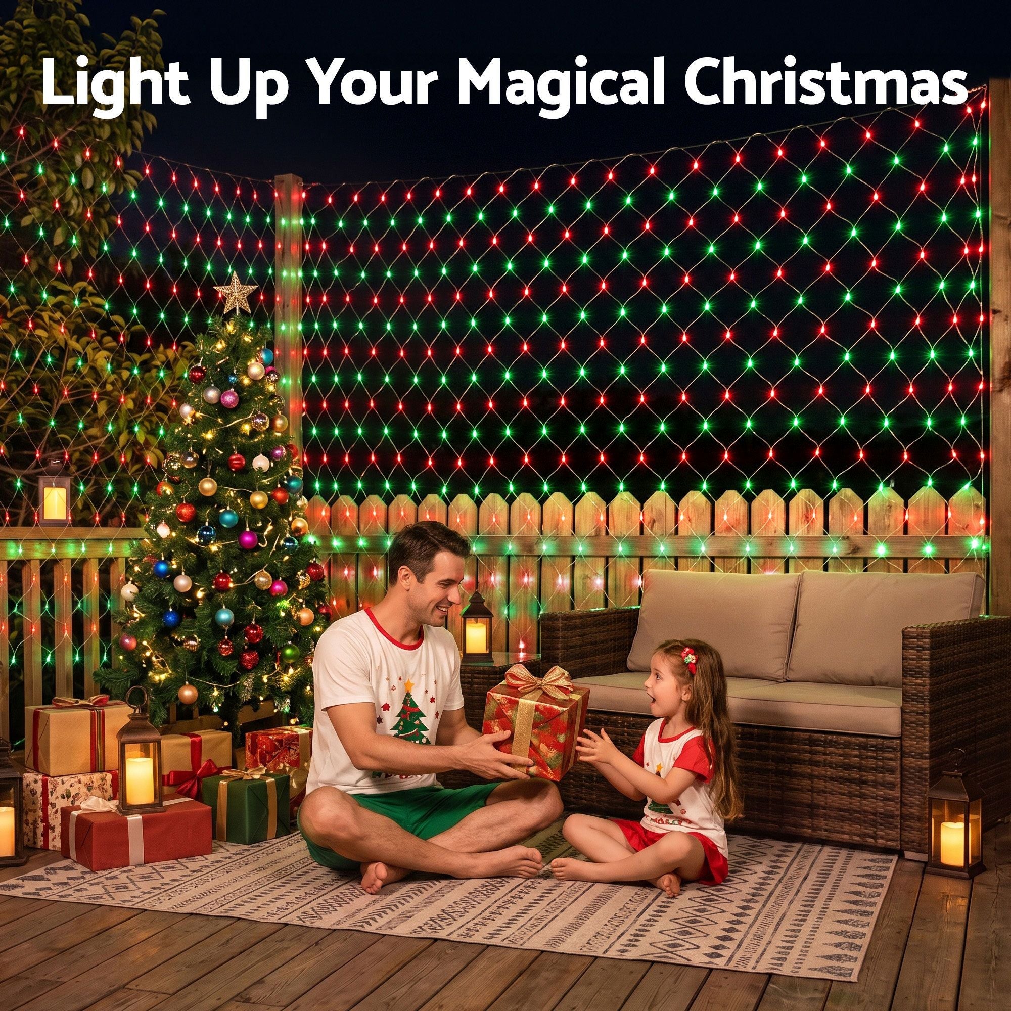 6M x 4M Christmas Net Lights with 1000 Red & Green LED Lights