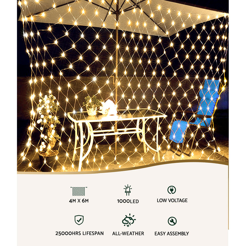 4M x 6M Christmas Net Lights with 1000 Warm White LEDs