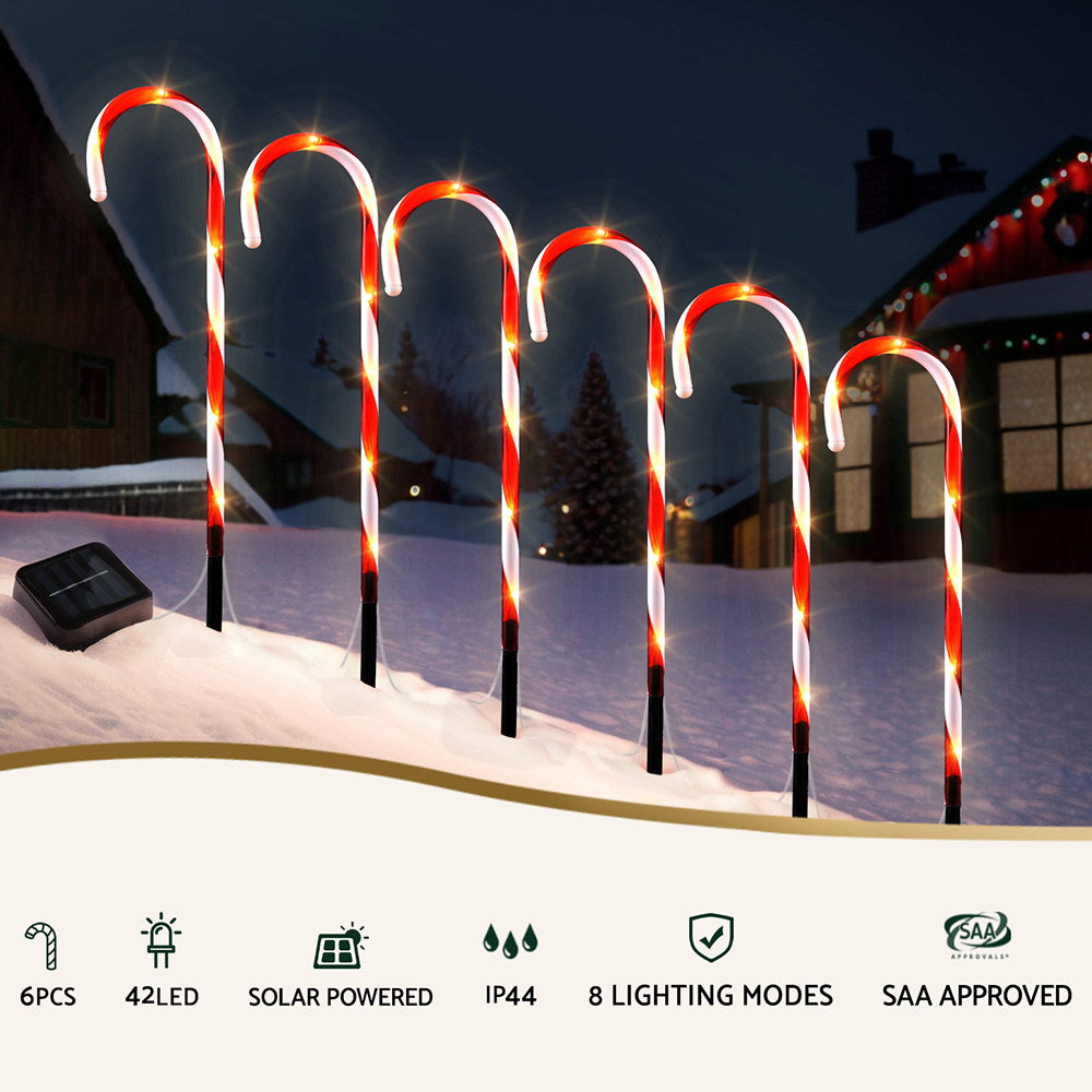 6PCS Candy Cane Pathway Lights – 42 Warm White LED Lights