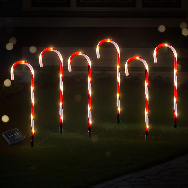 6PCS Candy Cane Pathway Lights – 42 Warm White LED Lights