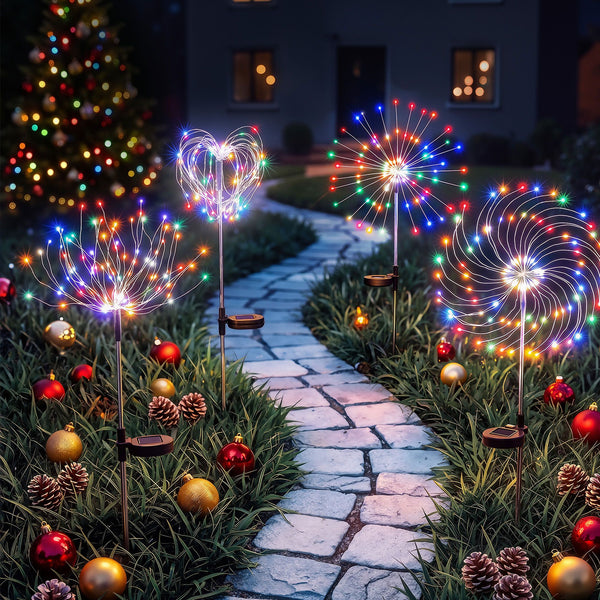 Solar Firework Path Lights 4 Pack with 480 Multi-Colour LED Lights