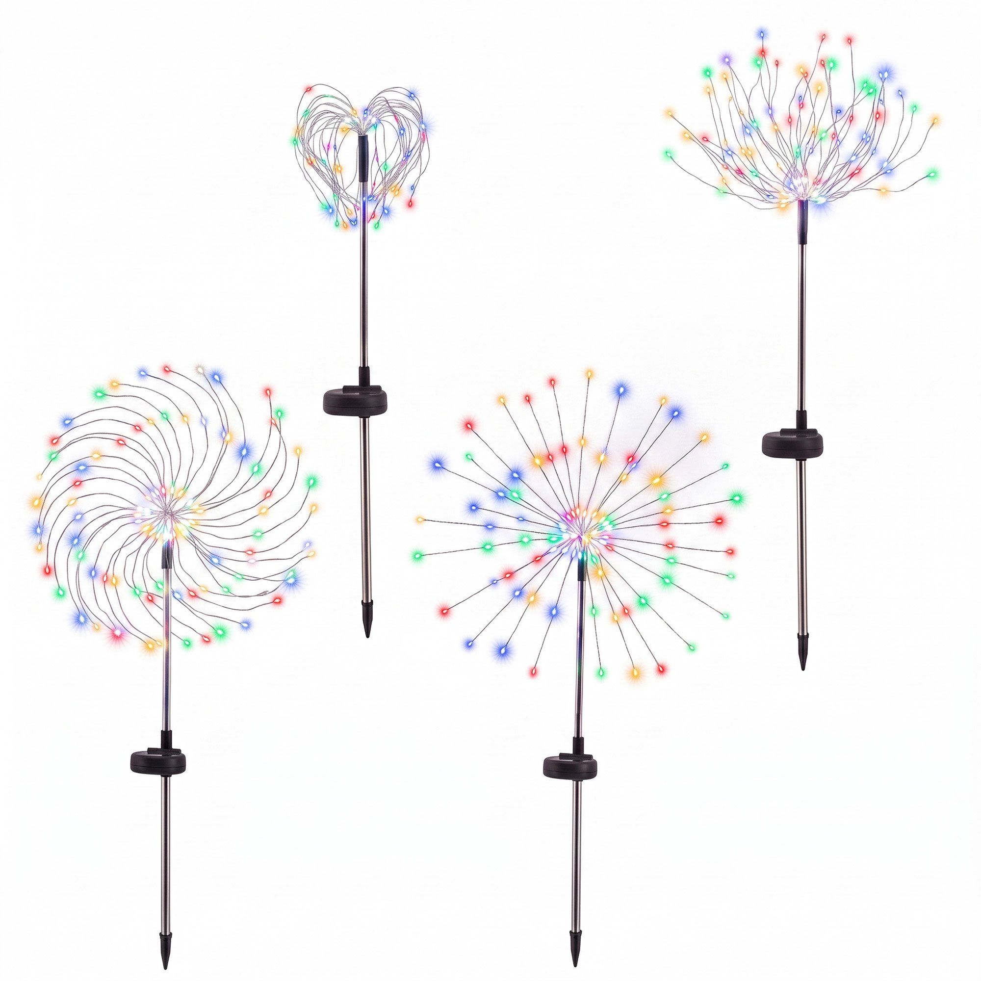 Solar Firework Path Lights 4 Pack with 480 Multi-Colour LED Lights