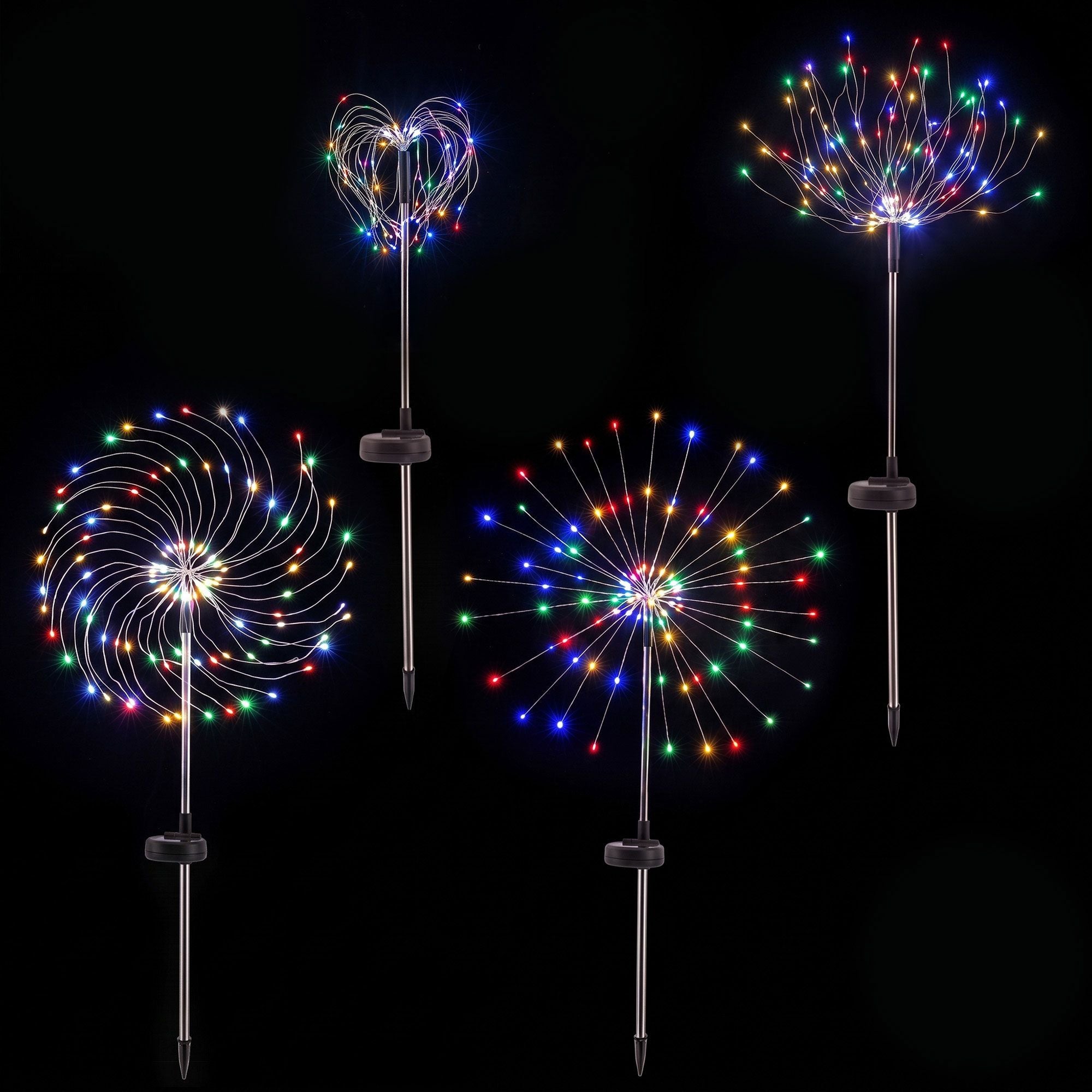 Solar Firework Path Lights 4 Pack with 480 Multi-Colour LED Lights