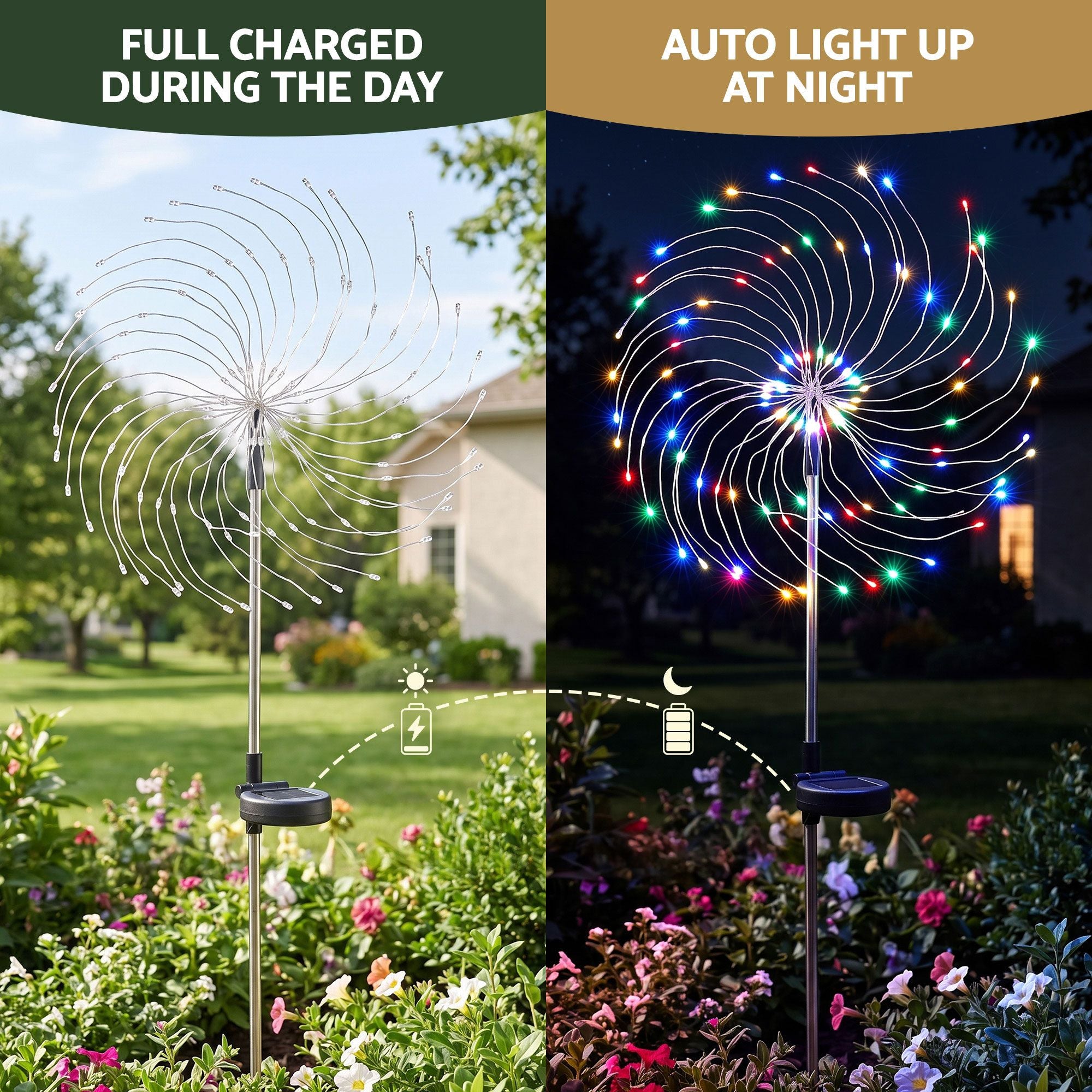 Solar Firework Path Lights 4 Pack with 480 Multi-Colour LED Lights