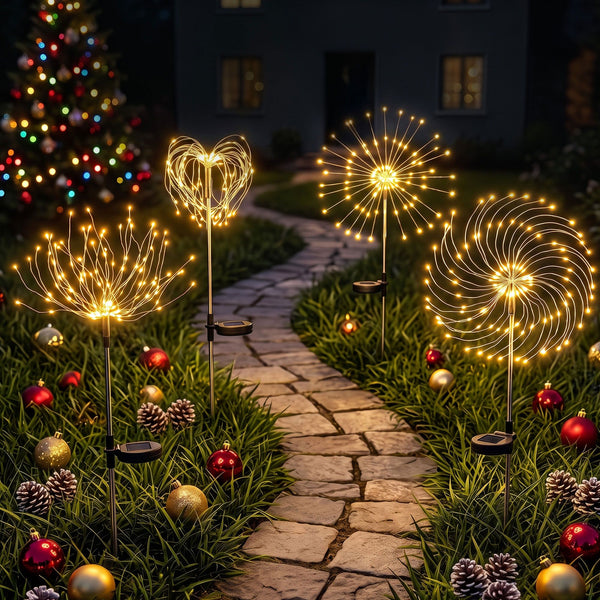 4 Pack Solar Firework Pathway Lights – 480 Warm White LEDs