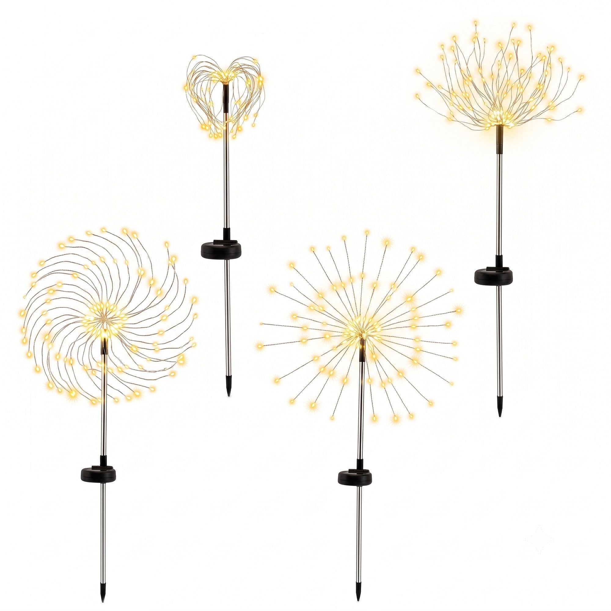 4 Pack Solar Firework Pathway Lights – 480 Warm White LEDs