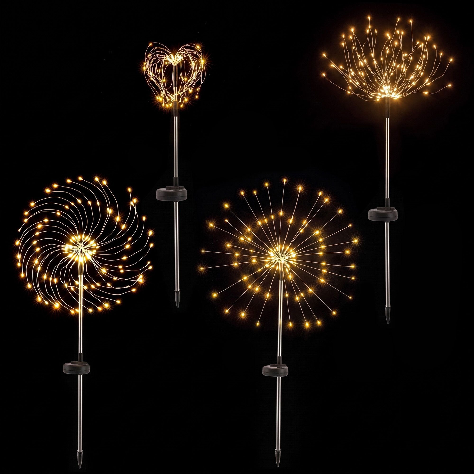 4 Pack Solar Firework Pathway Lights – 480 Warm White LEDs