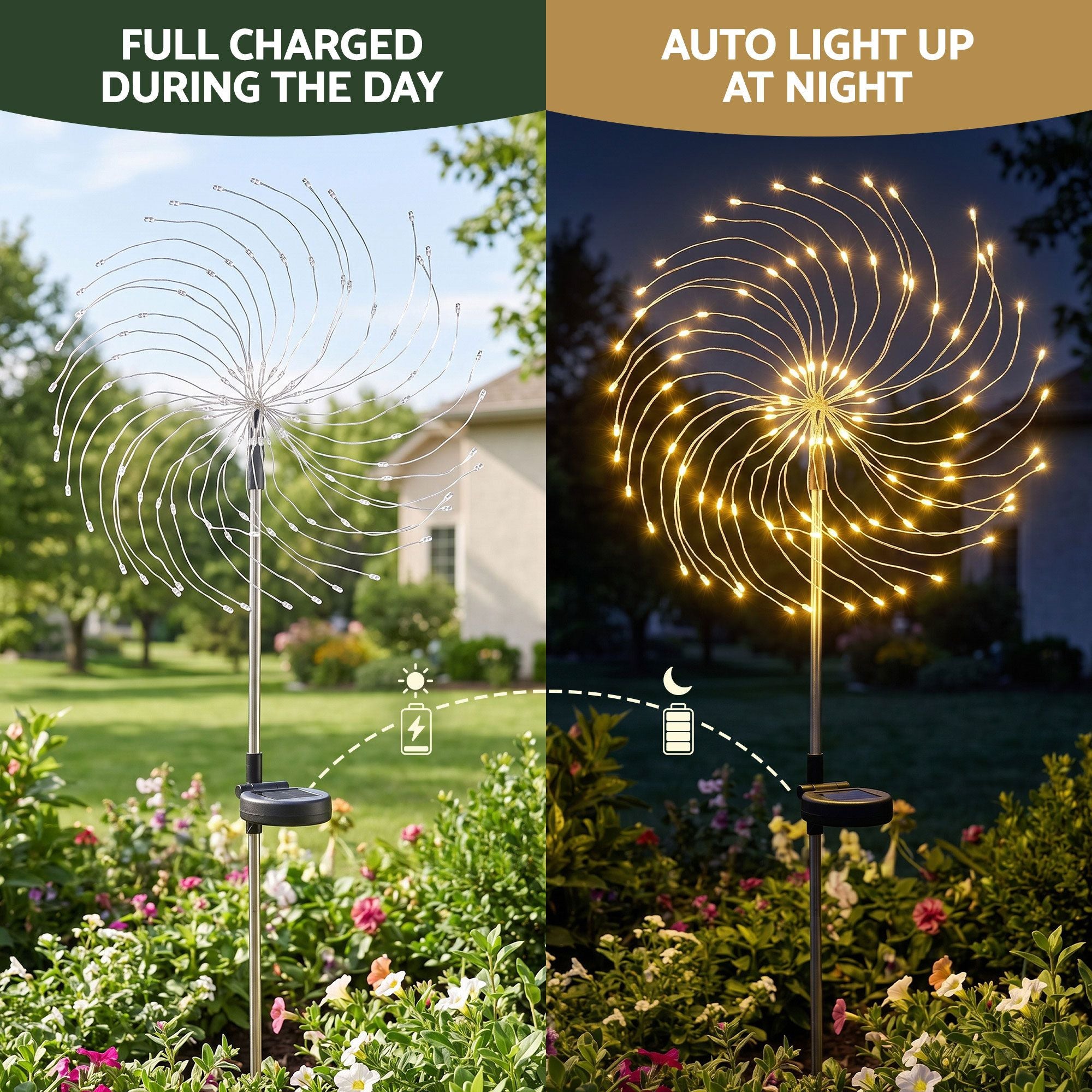 4 Pack Solar Firework Pathway Lights – 480 Warm White LEDs