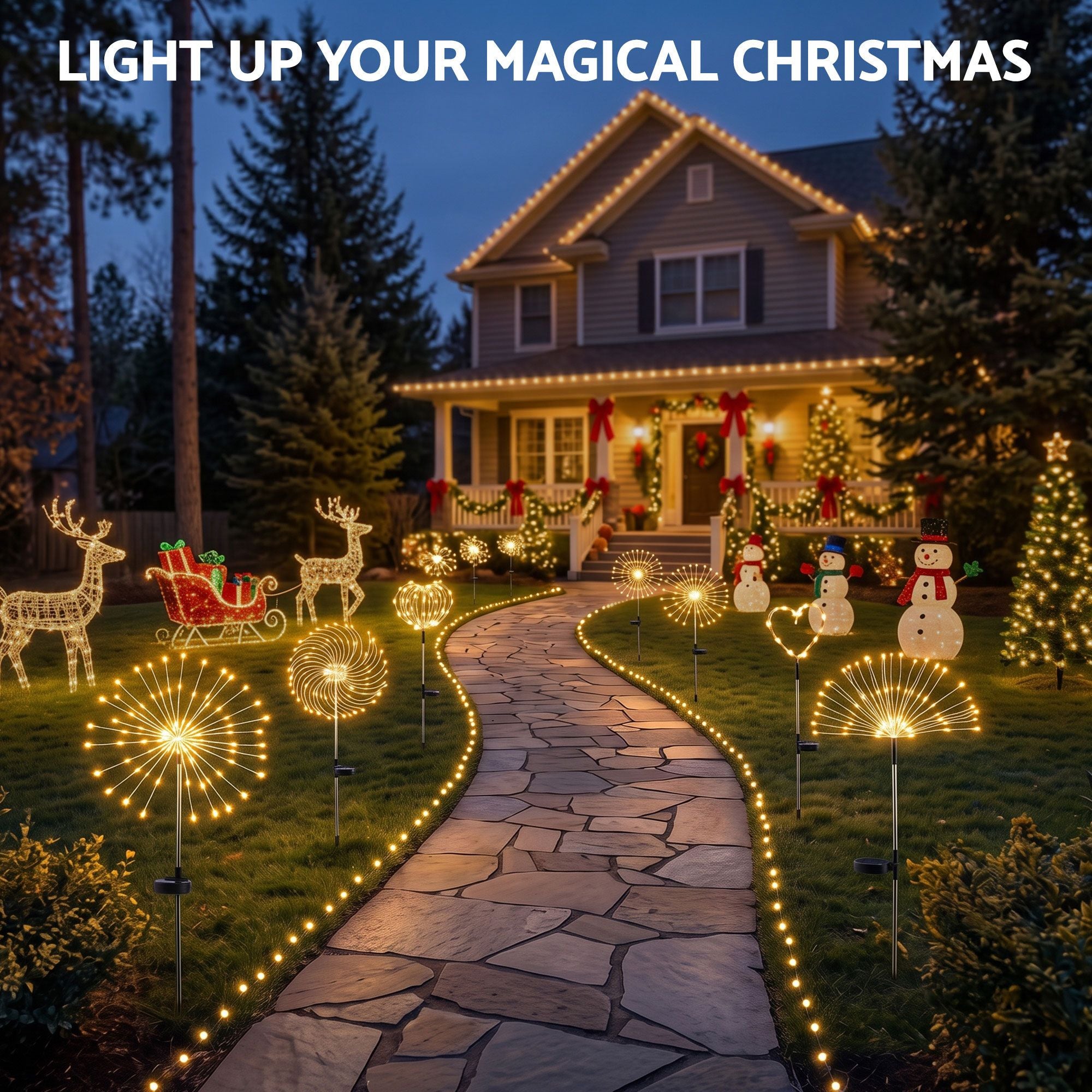 4 Pack Solar Firework Pathway Lights – 480 Warm White LEDs
