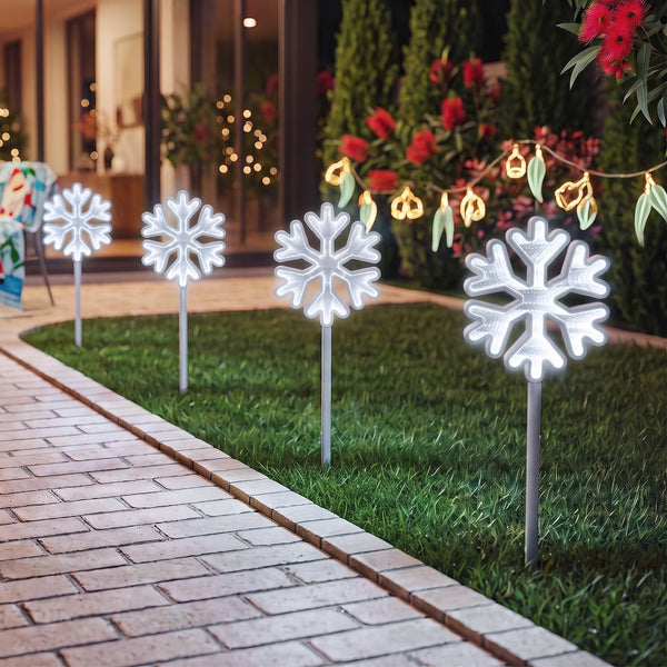 50CM Snowflake Path Lights 4 Pack with 92 White LED Lights