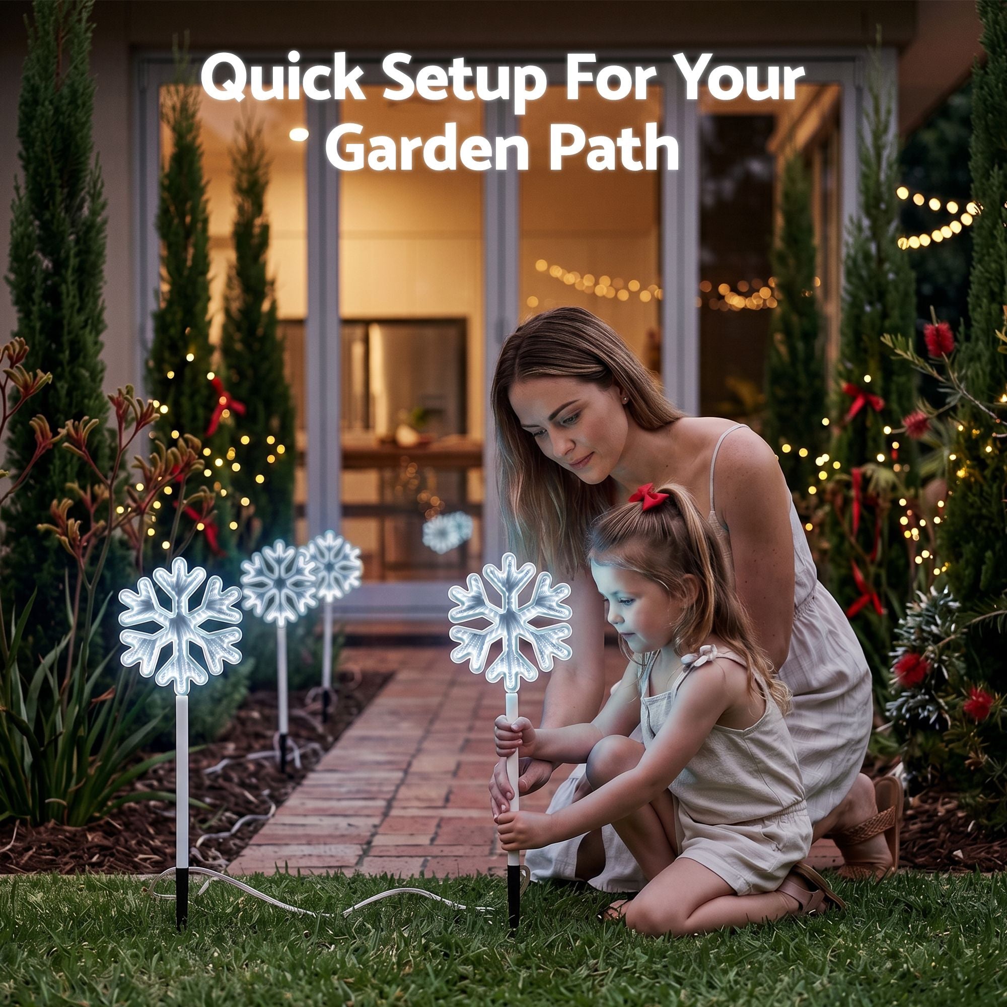 50CM Snowflake Path Lights 4 Pack with 92 White LED Lights