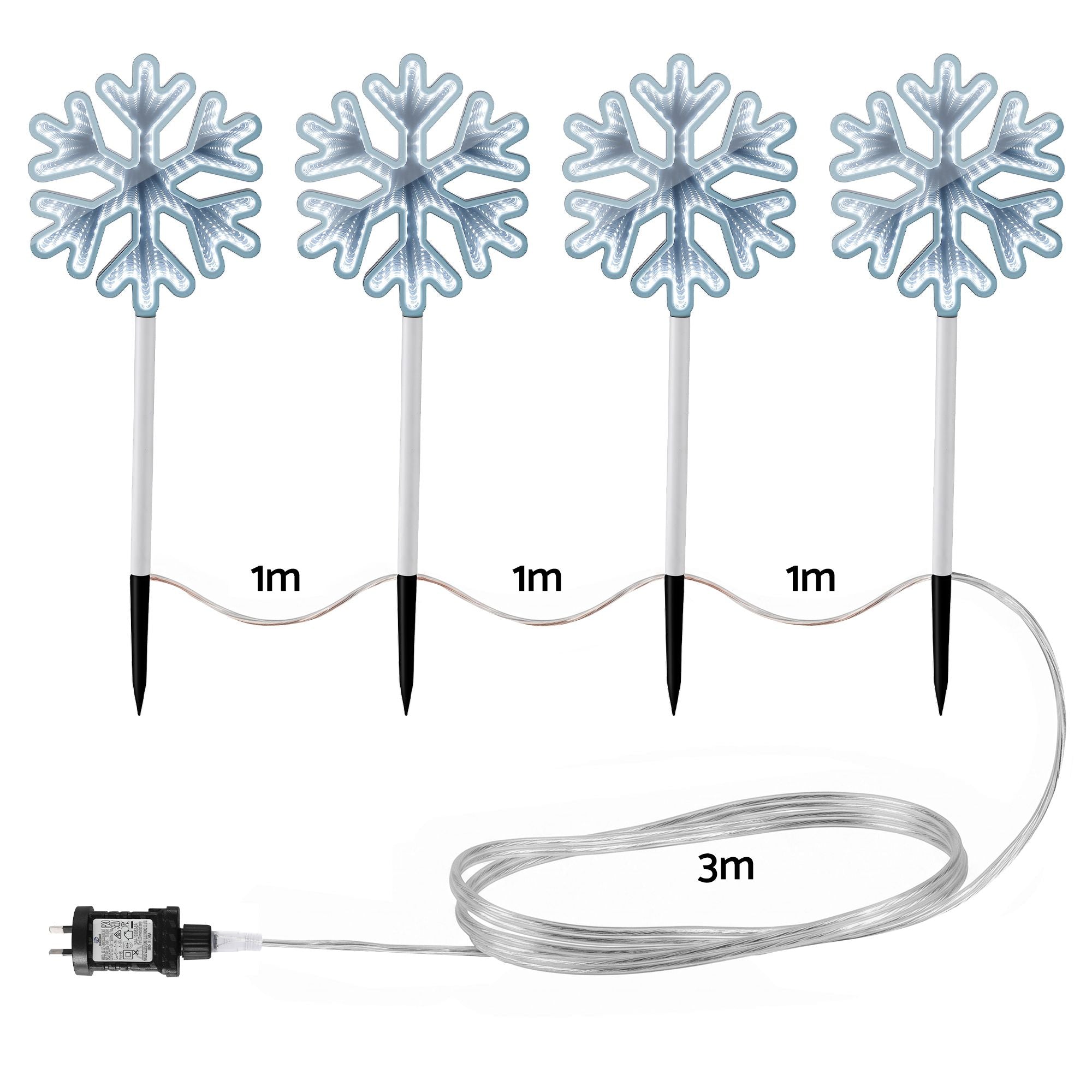 50CM Snowflake Path Lights 4 Pack with 92 White LED Lights