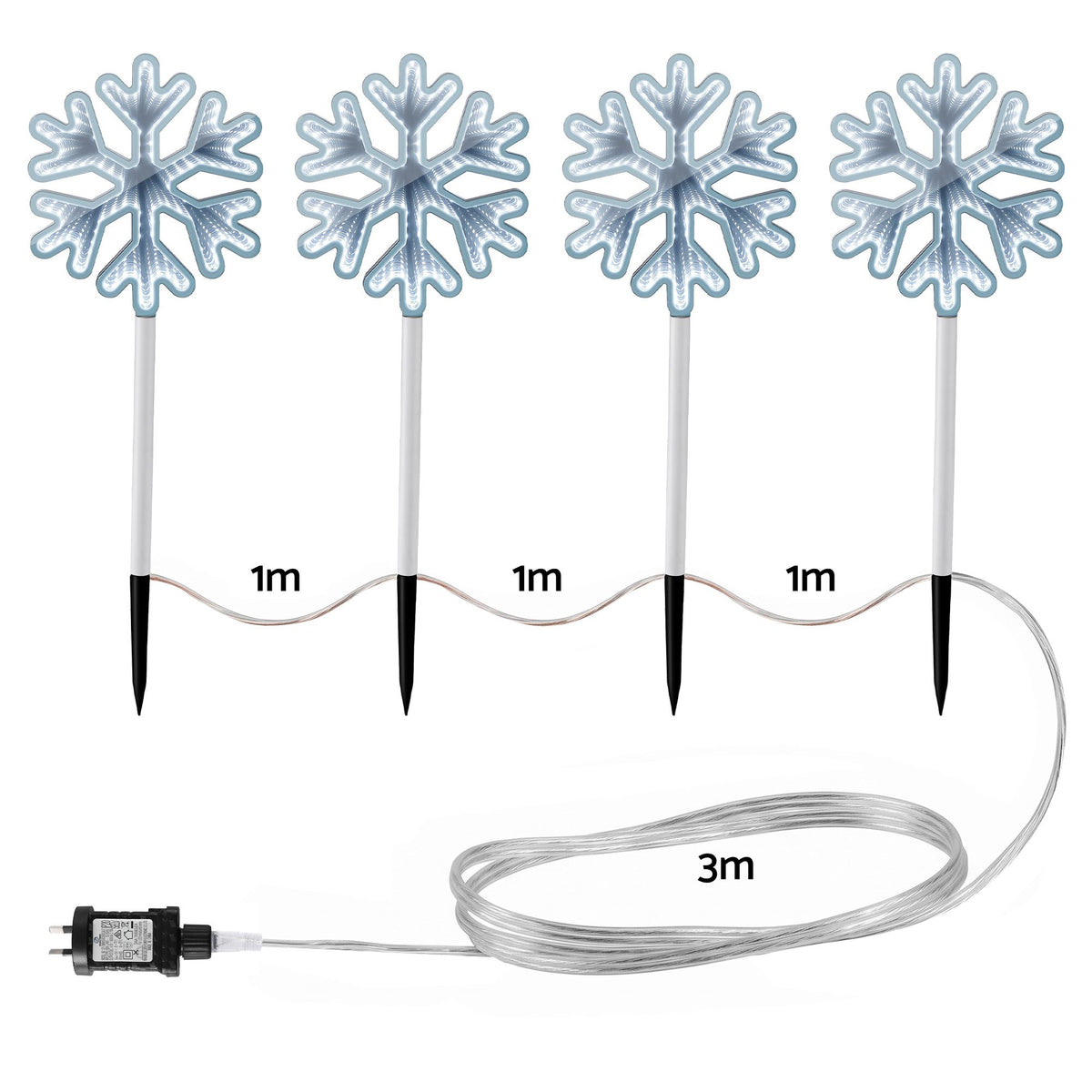 50CM Snowflake Path Lights 4 Pack with 92 White LED Lights