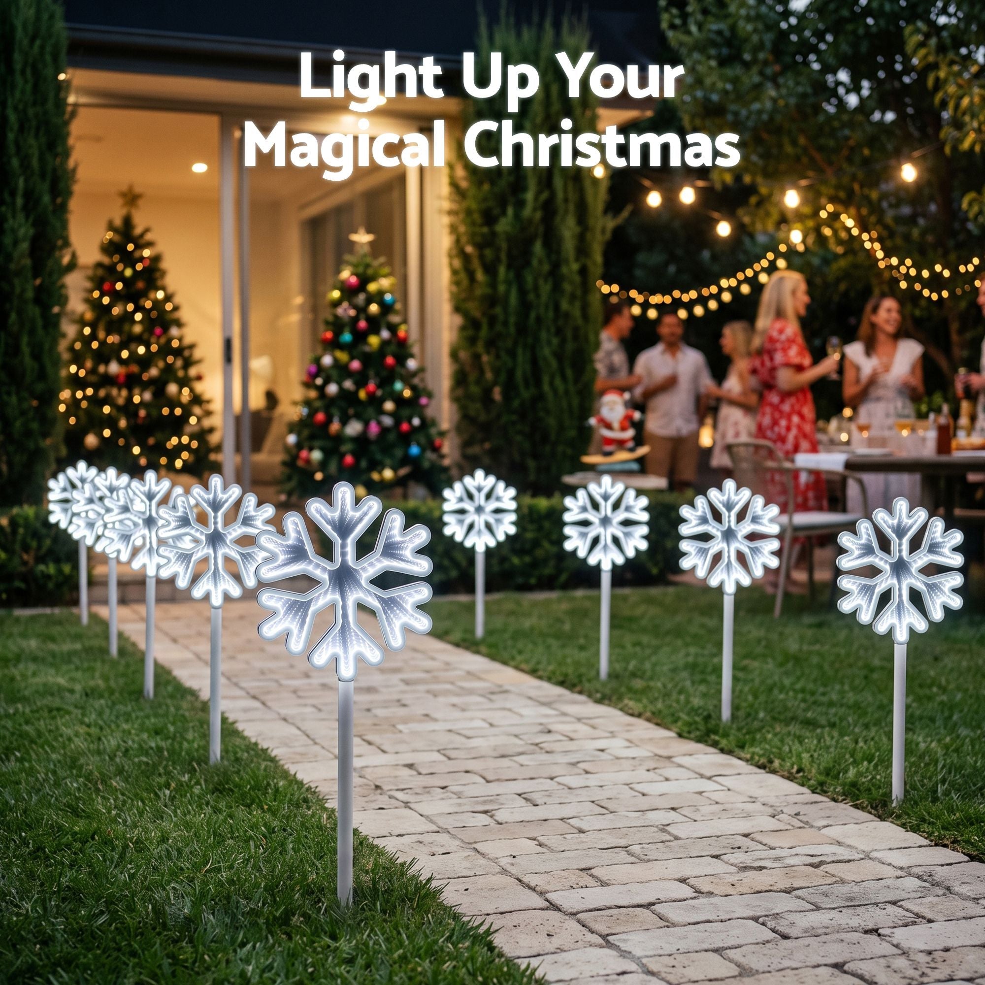 50CM Snowflake Path Lights 4 Pack with 92 White LED Lights