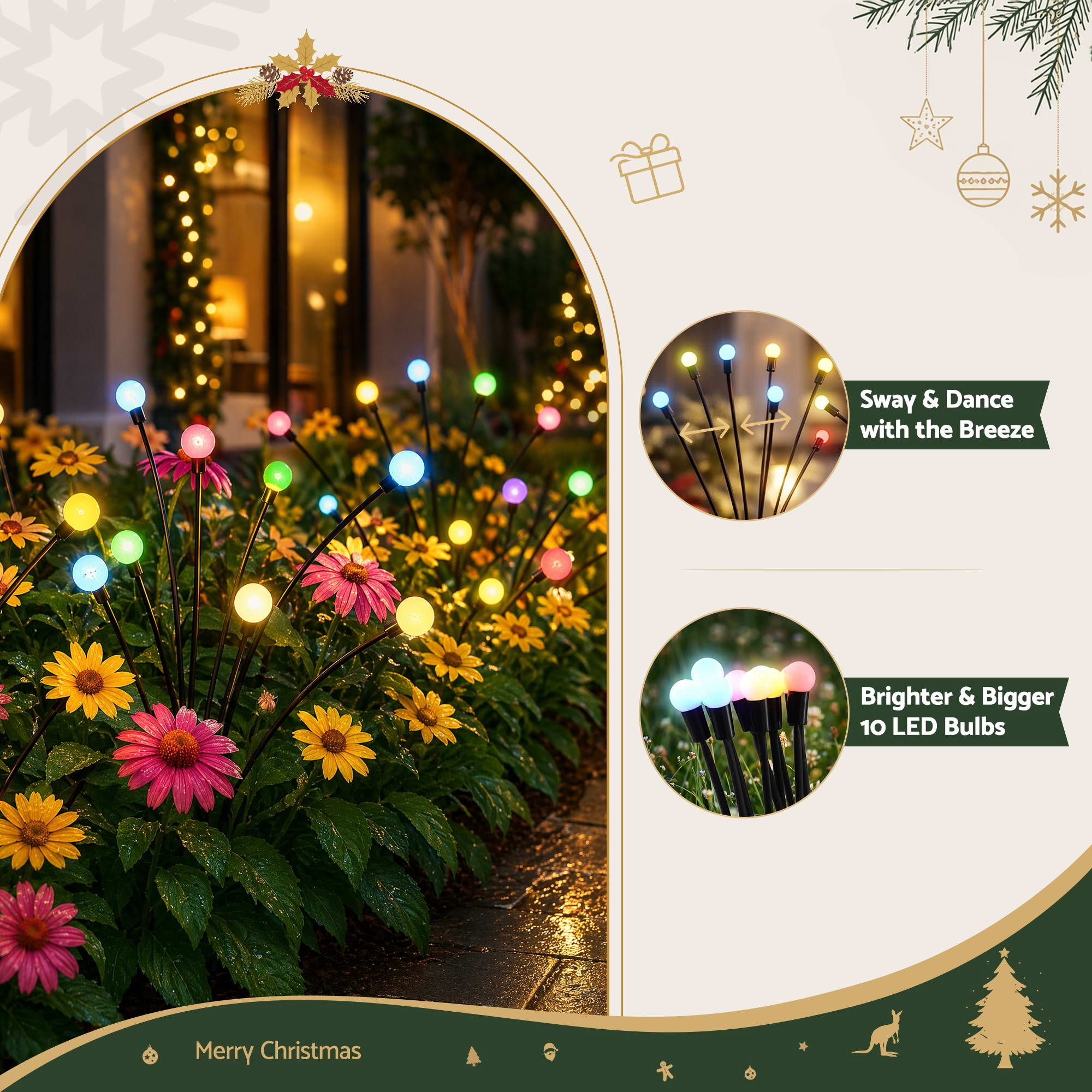 3 Pack Solar Firefly Path Lights with 30 Multicolour LEDs